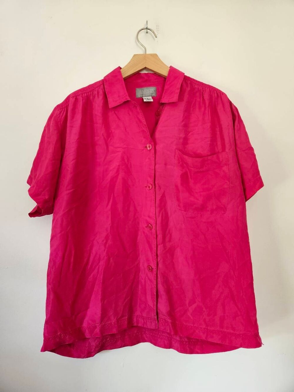Tangiers 100% Silk Hot Pink Button Front Blouse Women's Small